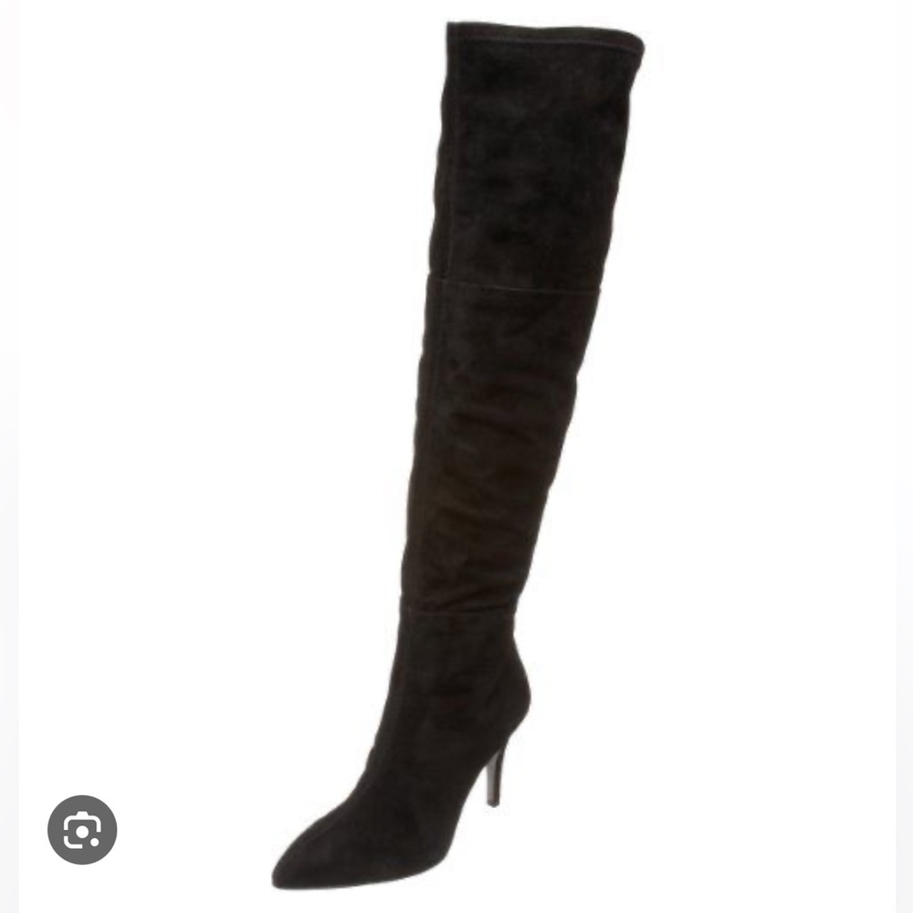 TAHARI Women's Ali Over The Knee Boots Size 10 Black Suede Leather Tall 4" Heels